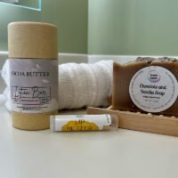 Ultimate chocoalte gift bundle with soap, cocoa butter and lip balm.
