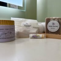 Lavender gift bundle with soap, lotion, sleepy time and lip butter.
