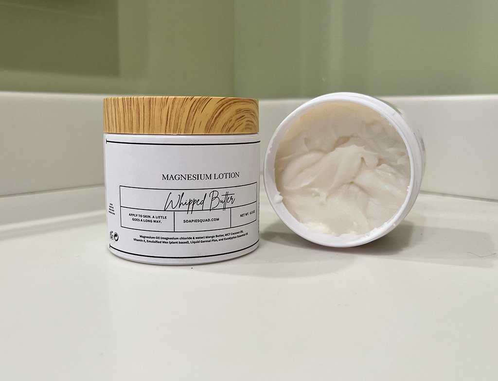 Magnesium Lotion, a deeply hydrating, non-greasy formula designed to nourish your skin while helping to ease muscle tension and promote relaxation.